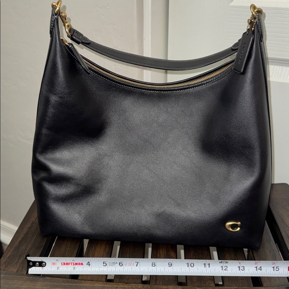 Coach Black Leather Shoulder Bag with Gold Accents - Picture 2 of 10
